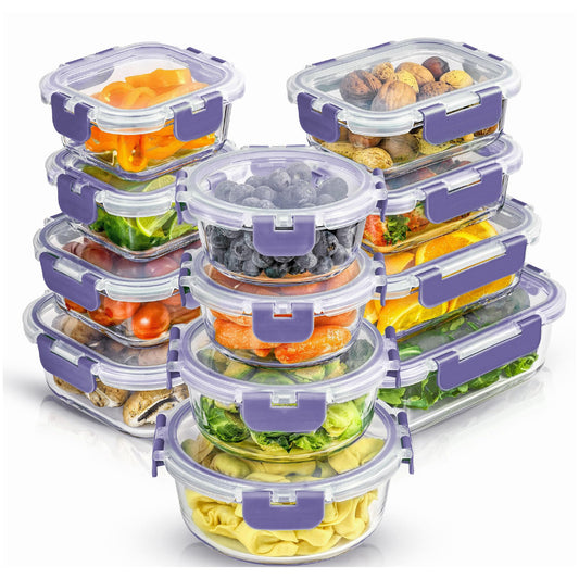 JoyJolt 24pc Borosilicate Glass Storage Containers with Lids | 12 Airtight/Freezer Safe Food Storage Containers for Pantry and Kitchen | Meal Prep…