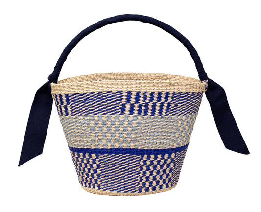 Sensi Studio, Trinada Mini Canasta, Unique, Beige-Blue-Light Blue Straw/Navy Ribbon