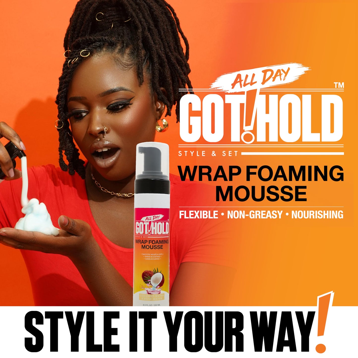 All Day God Hold Wrap Foaming Mousse for Hair Styling 8.5 fl.oz/250ml