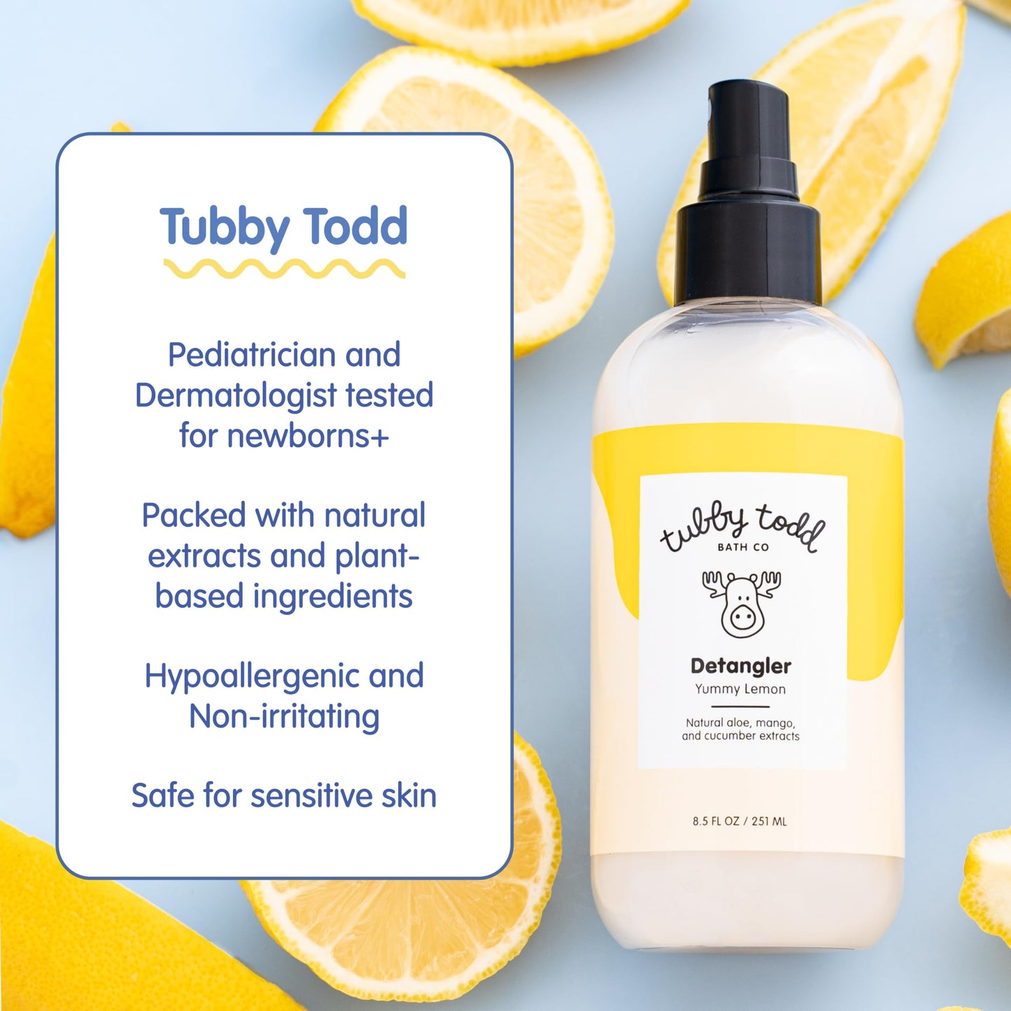 TUBBY TODD Hair Detangler Spray for Kids - Hair Detangling Spray with Baobab & Coconut Oil - Gentle & Moisturizing Kids Hair Detangler Spray - 8.5oz