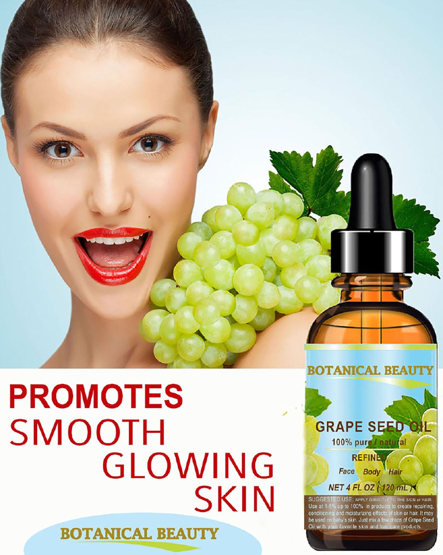 Botanical Beauty GRAPE SEED OIL 100% Pure Natural Undiluted Refined Cold Pressed Carrier Oil for Face, Skin, Body, Hair, Massage, Lip, Nails. 4 Fl
