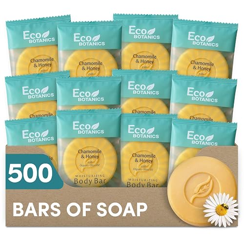 Eco Botanics Travel Size Hotel Body Bar 500 Count 0.89 oz Bottles Guest Amenities for Hotels Vacation Rentals & Short Term Rentals Paraben Free White