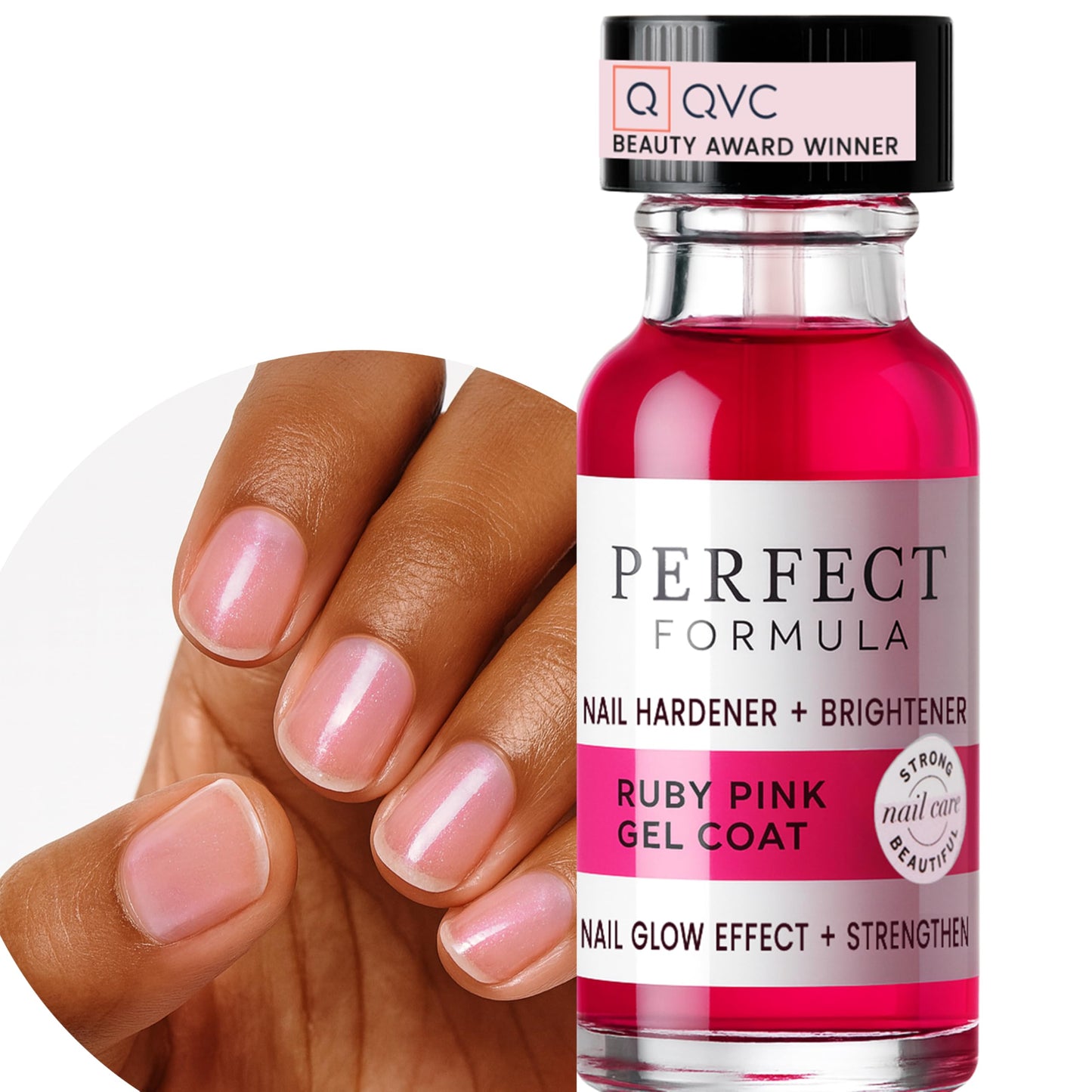 Perfect Formula Ruby Pink Gel Coat - Nail Strengthener, Keratin Nail Treatment, Gemstone Pink Gel Nail Polish - Nail Strengthener for Damaged Nails