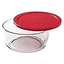 Pyrex 7203 7-Cup Glass Bowl and 7402-PC Red Lid - Made in USA