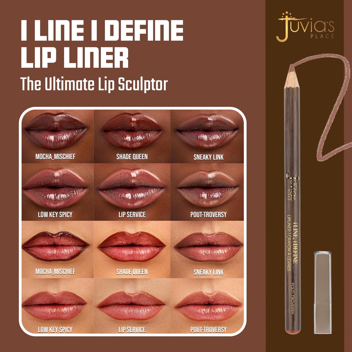 Juvia's Place I Line I Define Lip Liner - Pout-troversy - Long-Lasting Lip Liner with Hydrating Formula, Smooth Glide, Sharpenable Pencil for Precise Beauty & Personal Care Juvia's Place