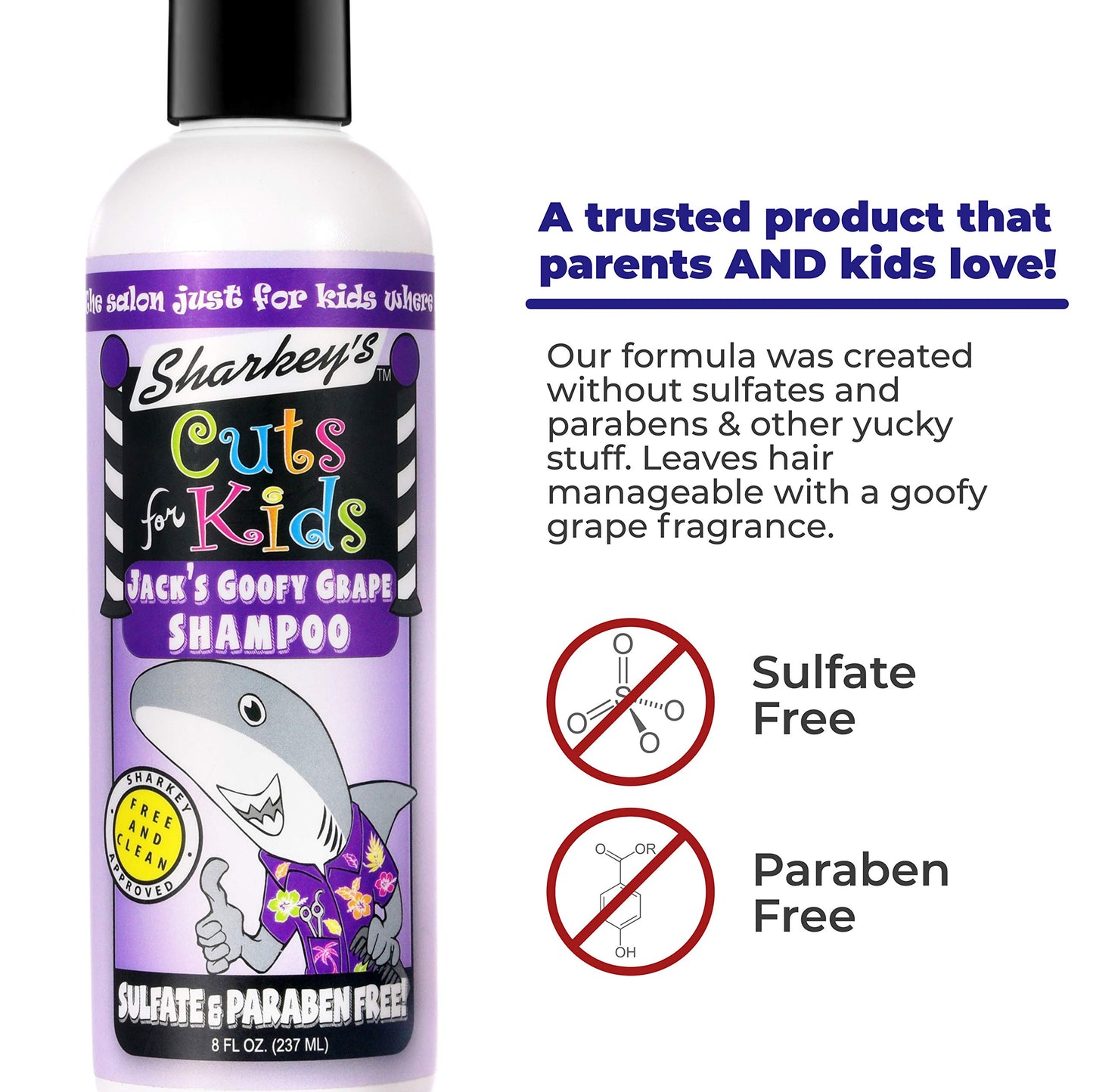 Sharkey's Grape Scented Kids Shampoo and Conditioner with Baby Shark Plush Backpack Clip or Lunchbox Clip - Sulfate Free and Paraben Free!…