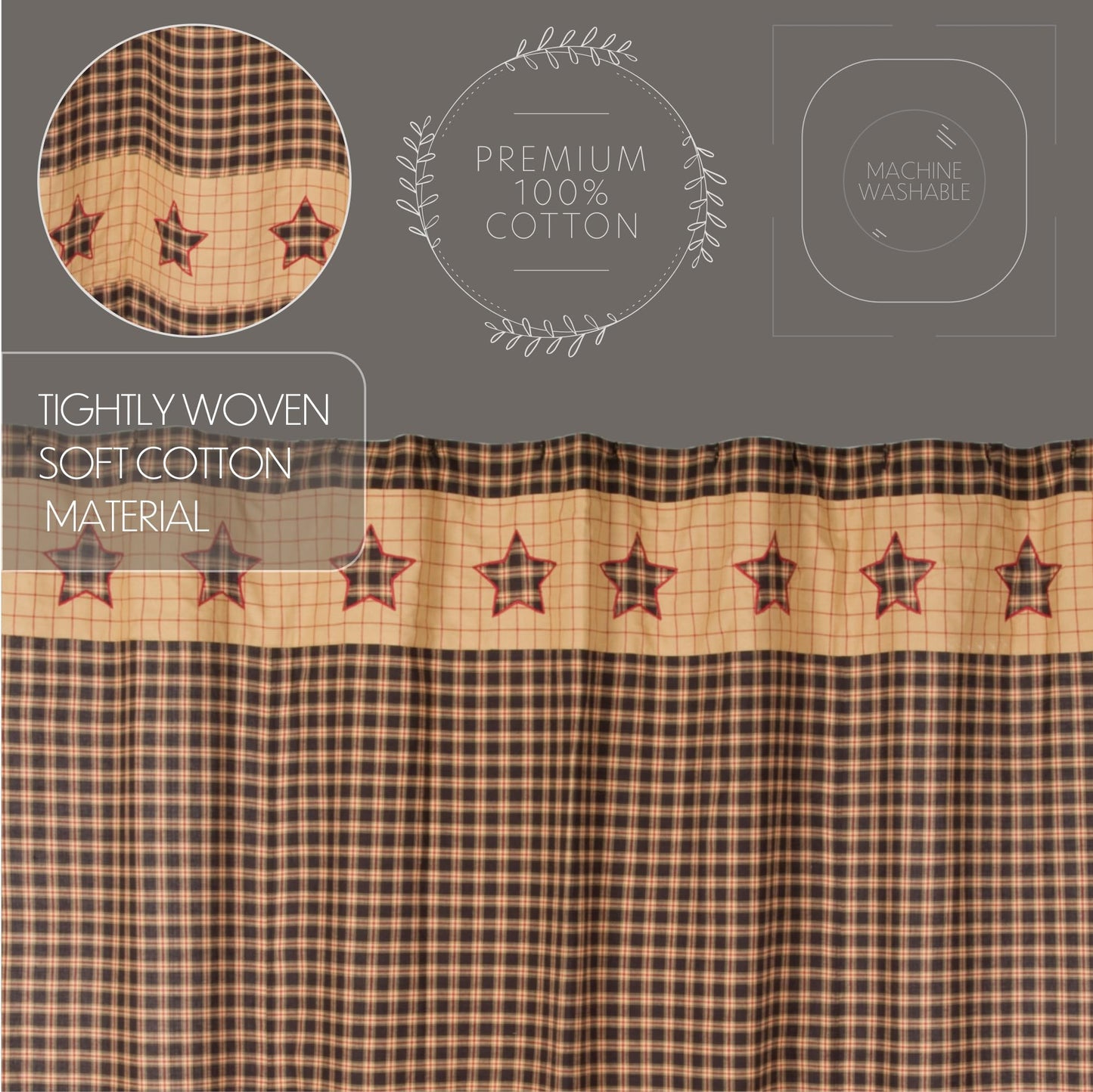 VHC Brands, Bingham Star, Cotton, 72x72, Shower Curtain, Black