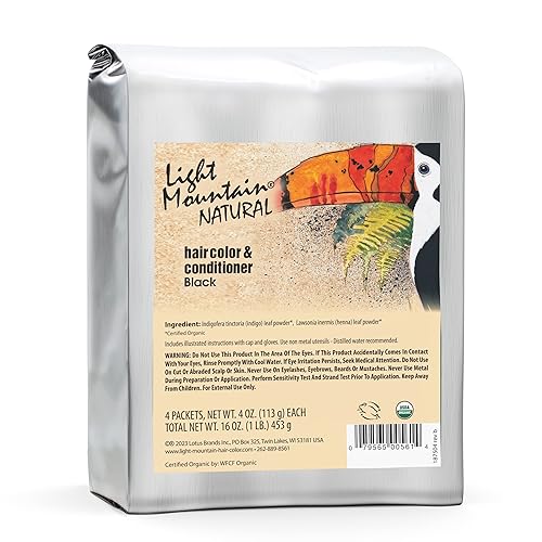 Light Mountain Henna Hair Color & Conditioner - Black Hair Dye for Men/Women, Organic Henna Leaf Powder and Botanicals, Chemical-Free, Semi-Permanent