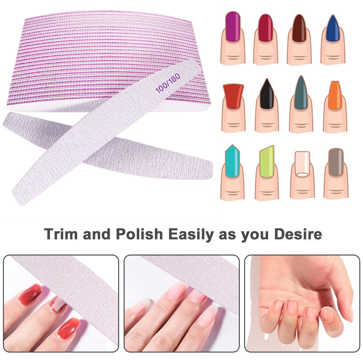 Nail File, Nail Files for Acrylic Nails and Natural Nails, 100/180 Grit Double Sided Emery Boards for fingernail Gel Nail Professional Reusable Beauty and Personal Care AhaTopia