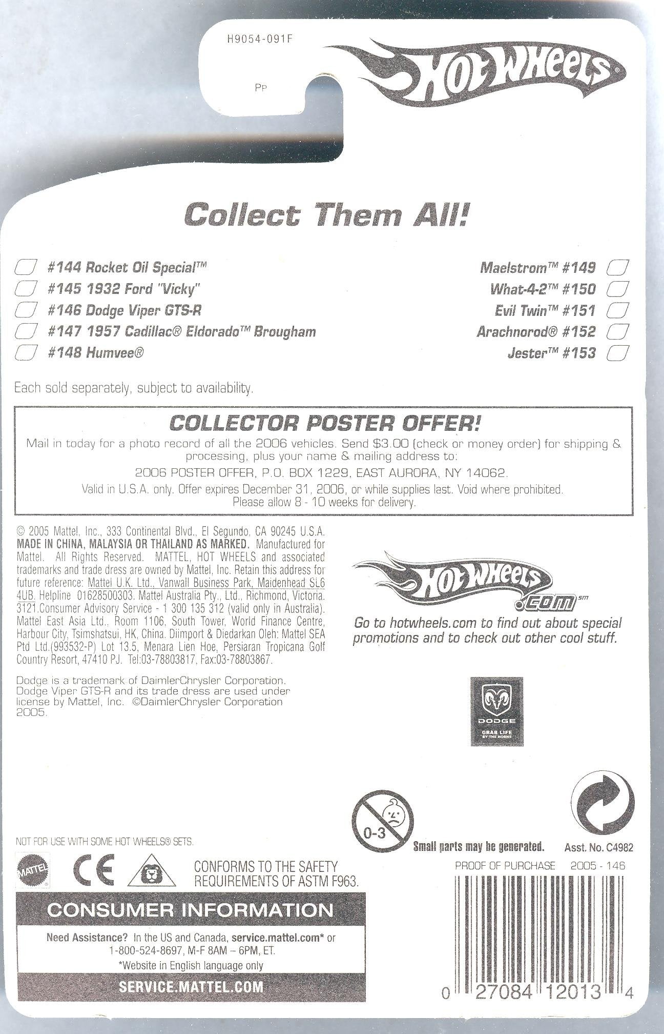 Hot Wheels 2005-146 Dodge Viper GTS-R FTE 1:64 Scale Faster Than Ever BLACK