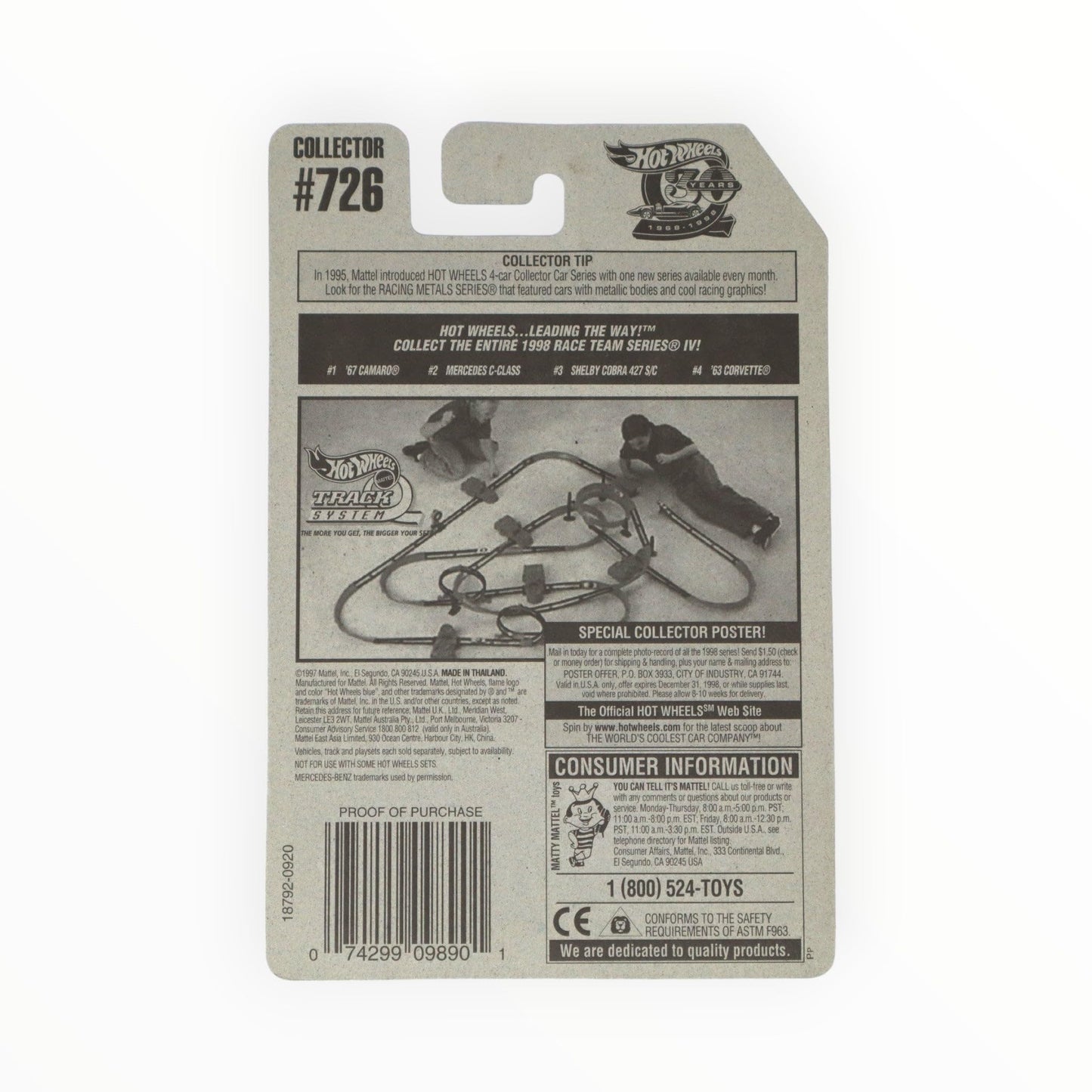 Hot Wheels Mattel 1998 1:64 Scale Race Team Series IV Blue Mercedes C-Class Die Cast Car 2/4