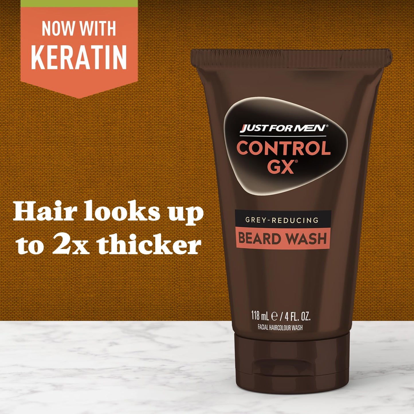 Just for Men Control GX Grey Reducing Beard Wash Shampoo with Keratin, Gradually Colors Mustache and Beard, Leaves Facial Hair Thicker Softer