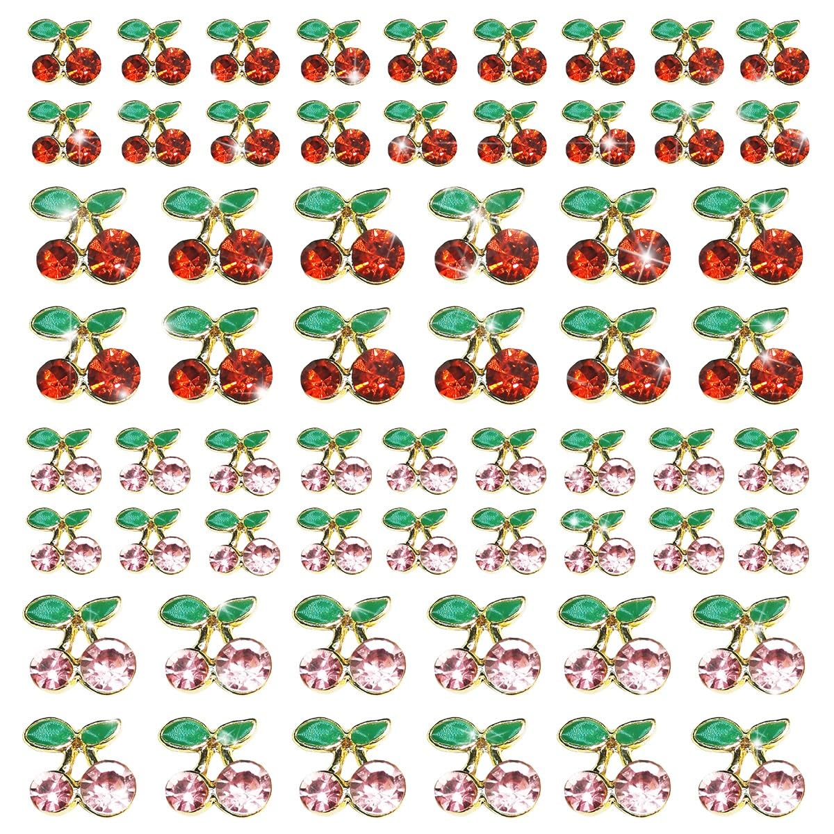 qiipii 60 Pcs 3D Cherry Nail Charms Cherry Nail Rhinestones Nail Art Shiny Gems Nail Studs Cute Fruit Nail Diamond Crystal Luxury Jewelry for Nails