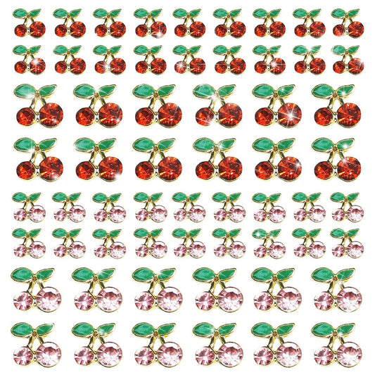 qiipii 60 Pcs 3D Cherry Nail Charms Cherry Nail Rhinestones Nail Art Shiny Gems Nail Studs Cute Fruit Nail Diamond Crystal Luxury Jewelry for Nails