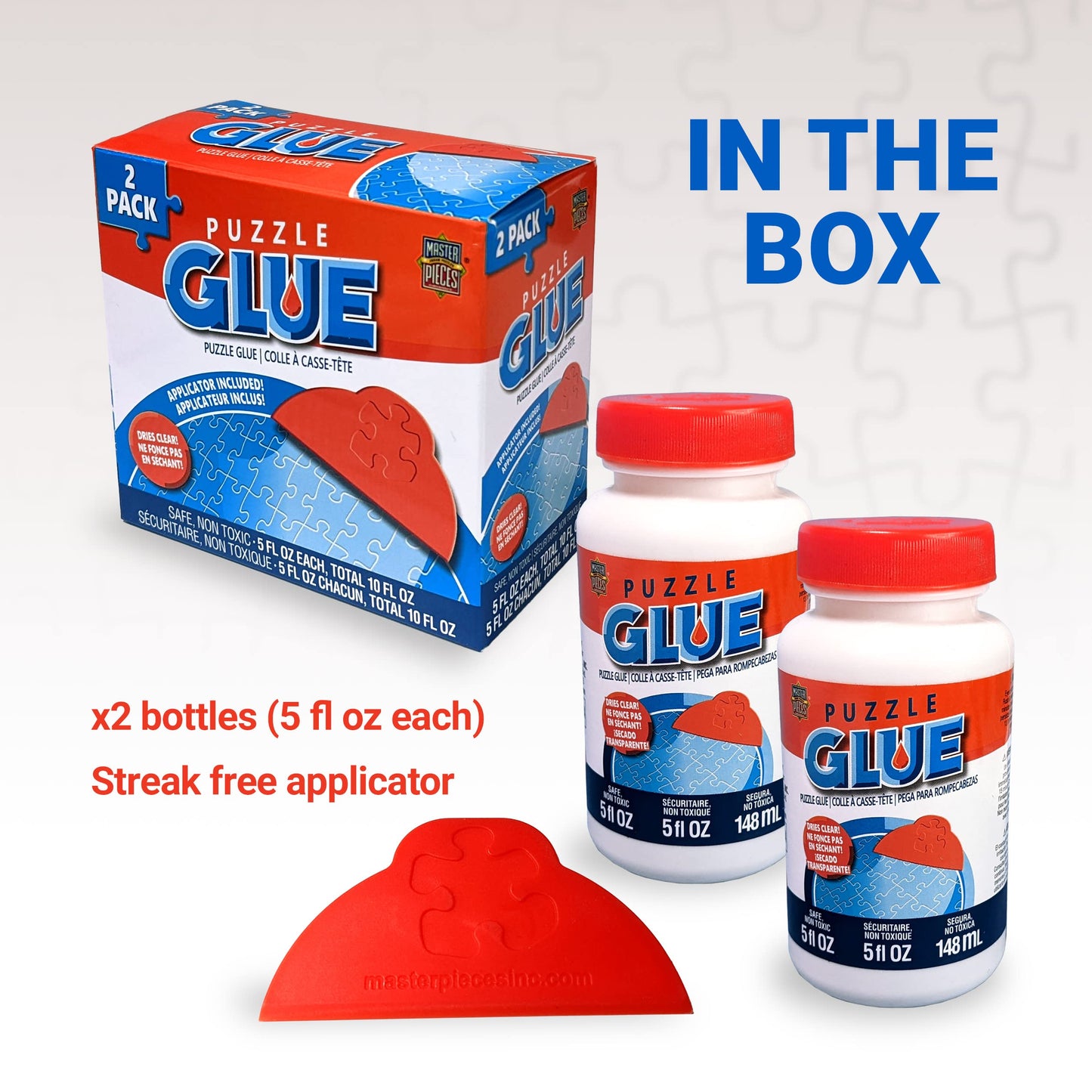 MasterPieces Jigsaw Bottle & Wide Plastic Spreader Puzzle Glue, 5 Ounces, Blue,Orange 10 Fl Oz