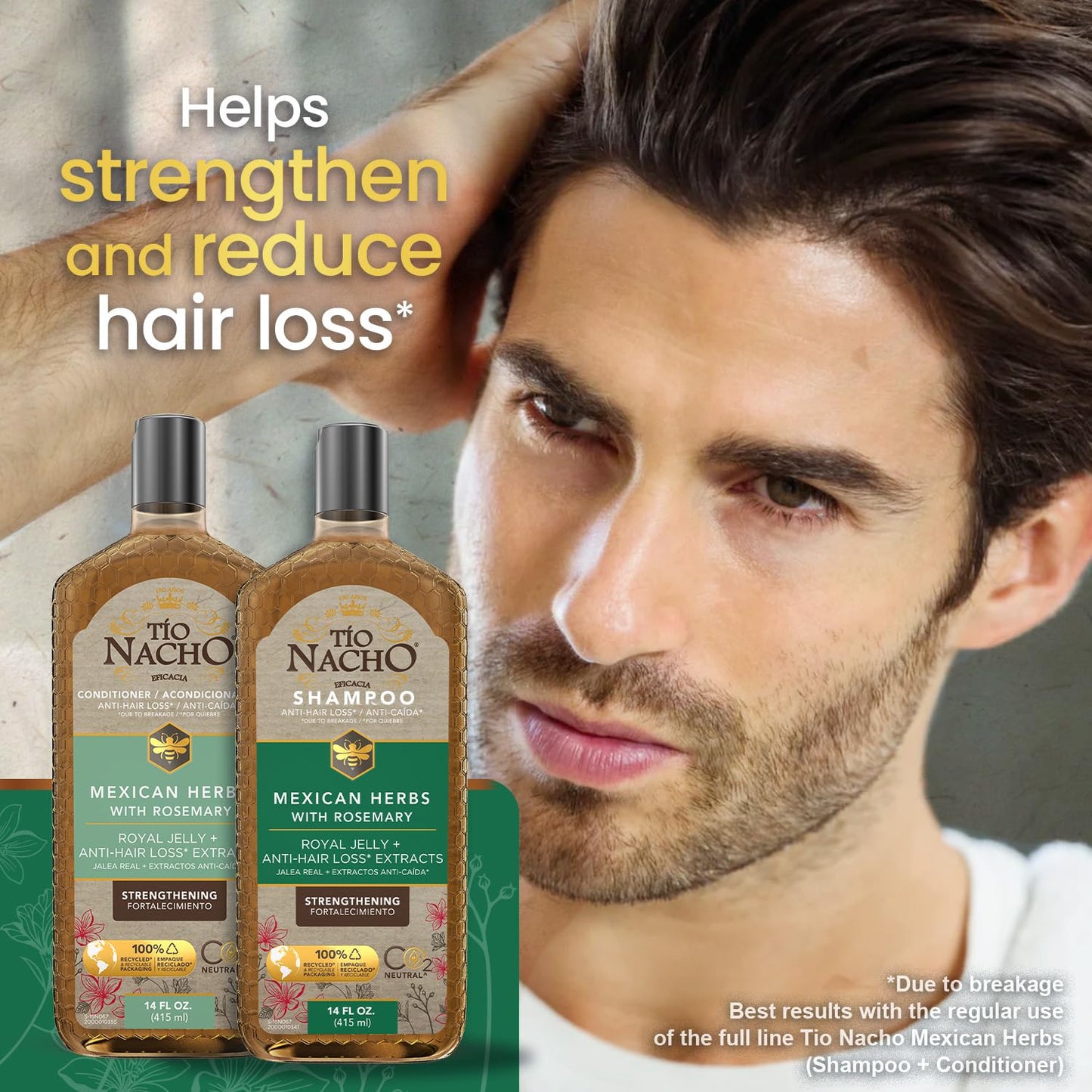 Tío Nacho Mexican Herbs Anti-Hair Loss Shampoo and Conditioner Set with Royal Jelly and Rosemary Extract, Strengthening and Nourishing Routine