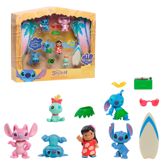 Just Play Disney Stitch Figure Set with Accessories, 11-Piece Collectible 2-Inch Figurines for Kids Ages 3+