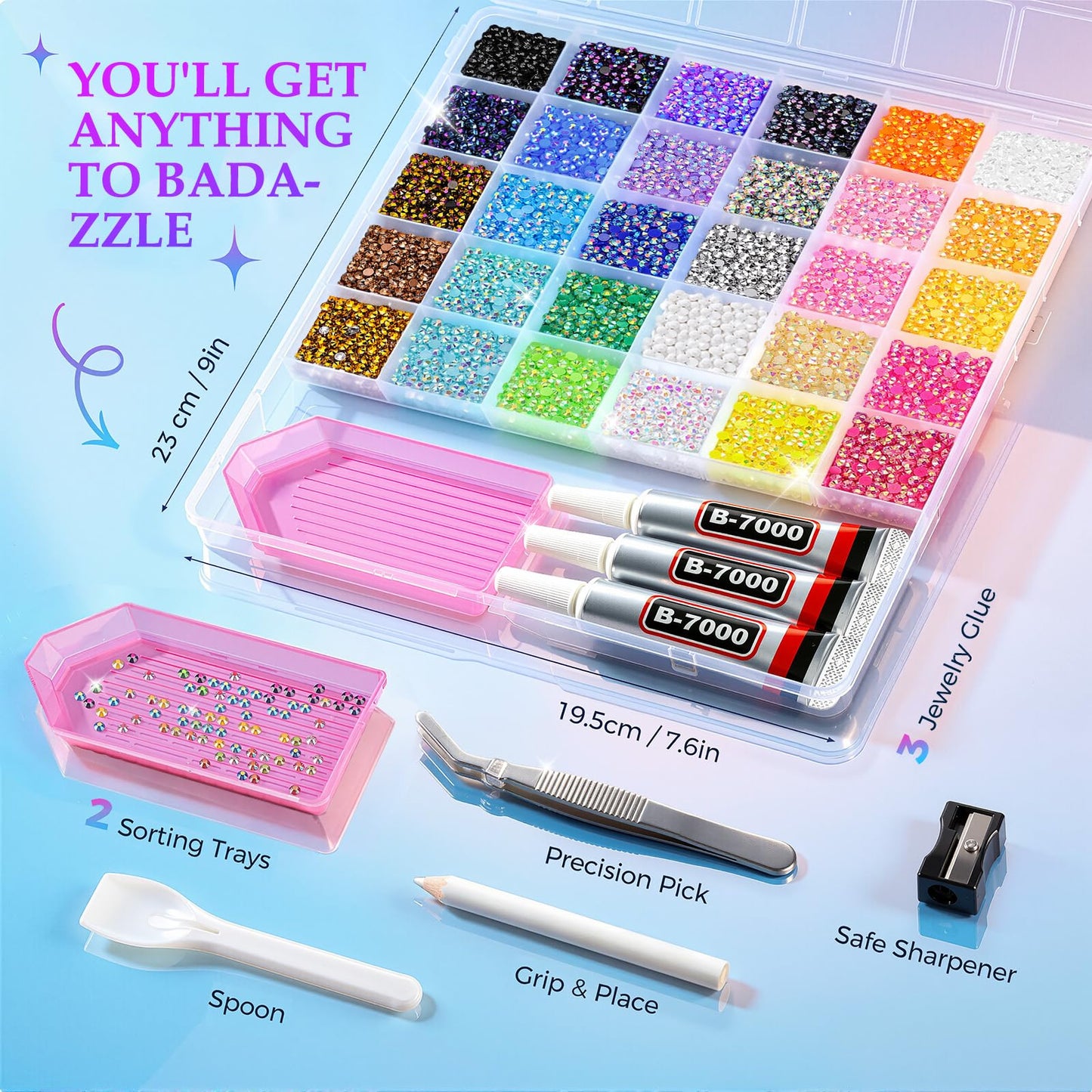 40000Pcs Jelly Rhinestones Bedazzling Kit, 30 Colors 3mm Flatback Gems for Diamond Art, Bedazzler Kit with B7000 Glue & Tools, All-in-One Bedazzling Beauty and Personal Care JGLXF