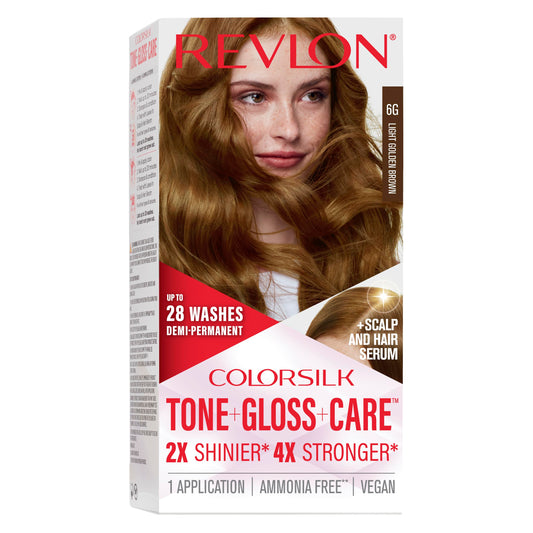 Revlon ColorSilk Tone + Gloss + Care Demi Permanent Hair Color, Dye Kit with Leave-In Scalp and Haircare Serum, 2x Shinier, 4x Stronger, 6G Light