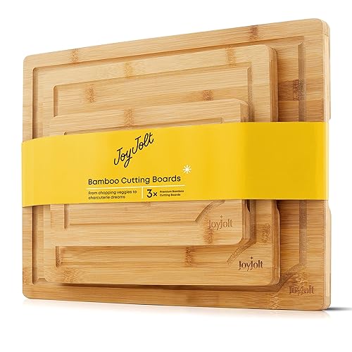 JoyJolt Bamboo Cutting Boards - Large & Small Wooden Board - Serving Cheese, Bread or Chopping Boards. Non-Slip