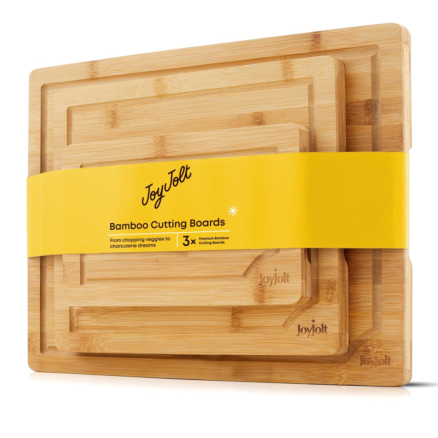 JoyJolt Bamboo Cutting Boards - Large & Small Wooden Board - Serving Cheese, Bread or Chopping Boards. Non-Slip