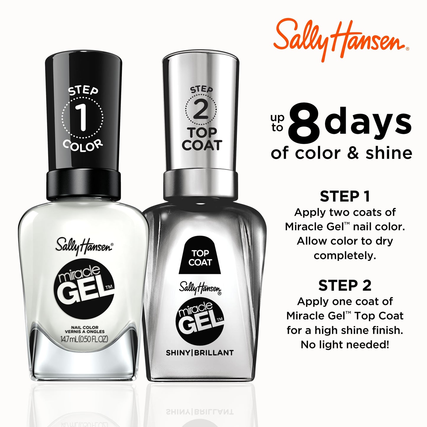 Sally Hansen Miracle Gel, Get Mod, Long Lasting, Gel-Like Formula, No UV Lamp Needed, Semi Opaque, Shiny White Nail Polish Beauty & Personal Care Sally Hansen