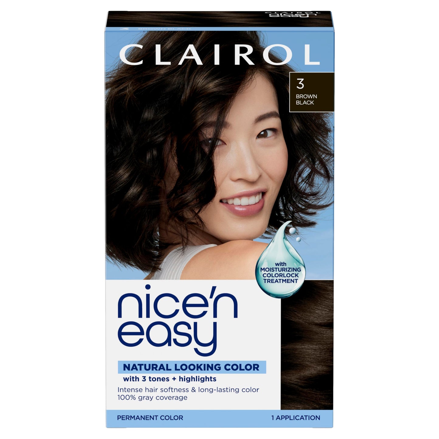 Clairol Nice'n Easy Permanent Hair Dye, 3 Brown Black | 100% Gray Coverage | Long?Lasting, Natural?Looking Color & Shine | Pack of 1