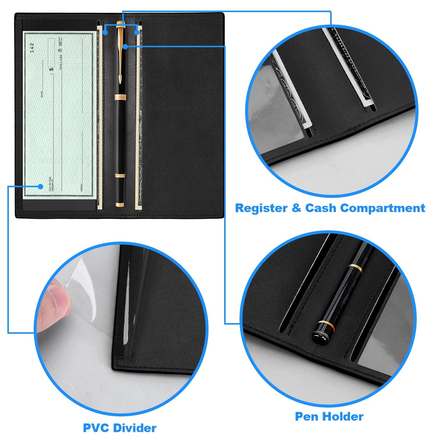 CASMONAL Premium Leather Checkbook Cover for Men and Women Checkbook Holder Wallet RFID Blocking