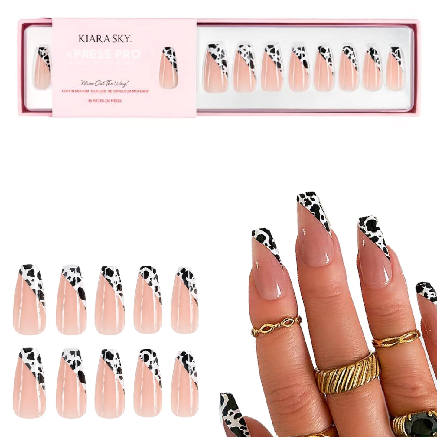 Kiara Sky Press On Nails | XPRESS PRO 100% Acrylic Nails | 30-Piece Kit Includes Nail Glue, Cuticle Pusher, File & Prep Pad | Coffin Medium - Moo Out Beauty & Personal Care KIARA SKY