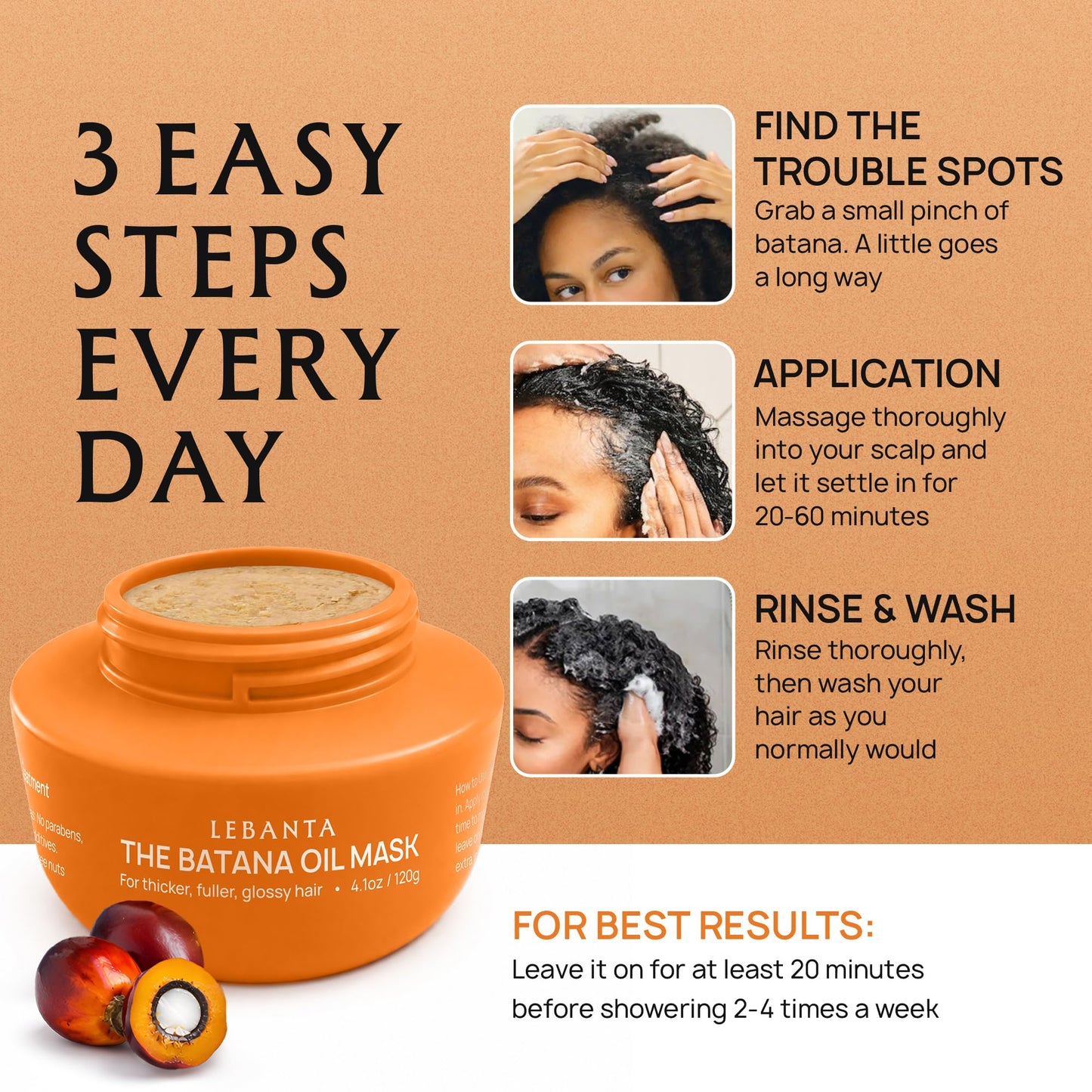 Lebanta Raw Batana Oil for Hair - 100% Pure, Organic 4oz Batana from Honduras for Fuller, Thicker-Looking Hair - Unrefined Cold Pressed Cosmetic Scalp Beauty and Personal Care Lebanta
