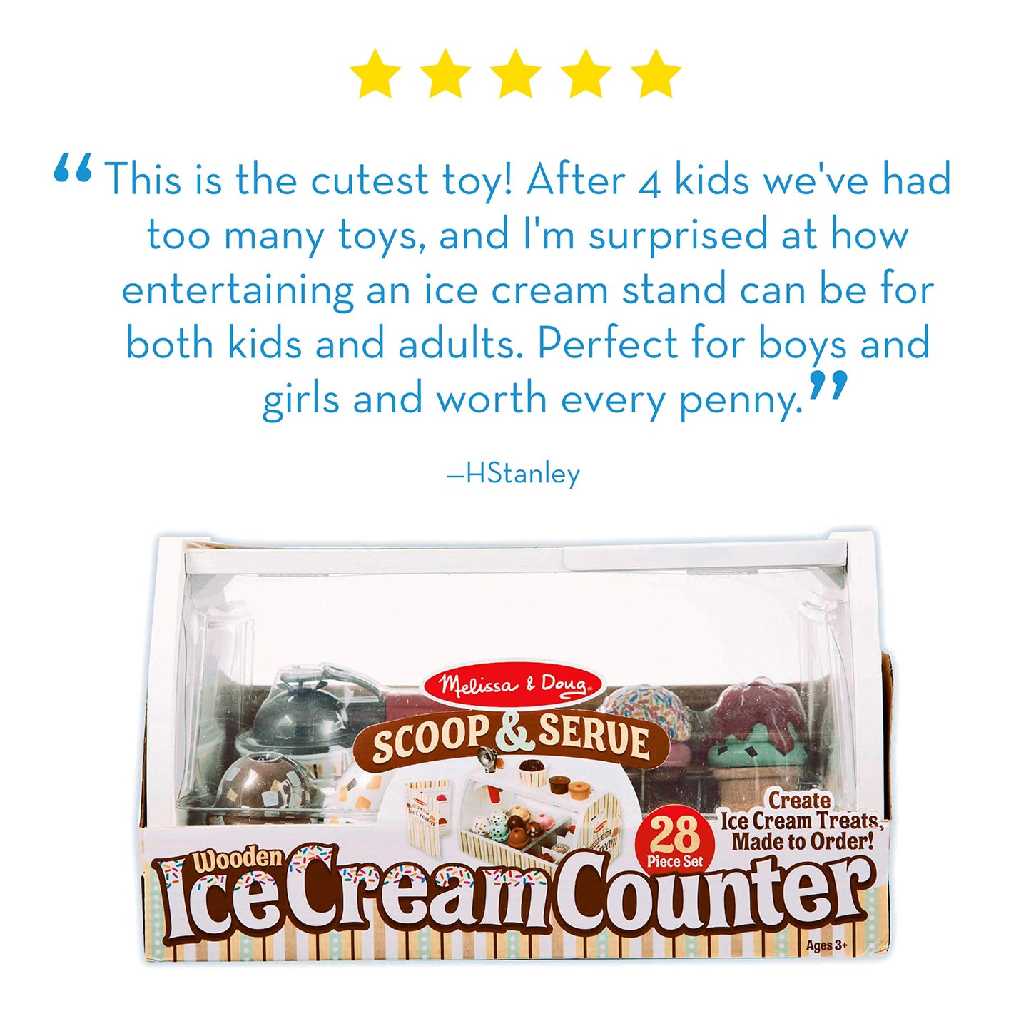 Melissa & Doug Wooden Scoop and Serve Ice Cream Counter (28 pcs) - Play Food and Accessories