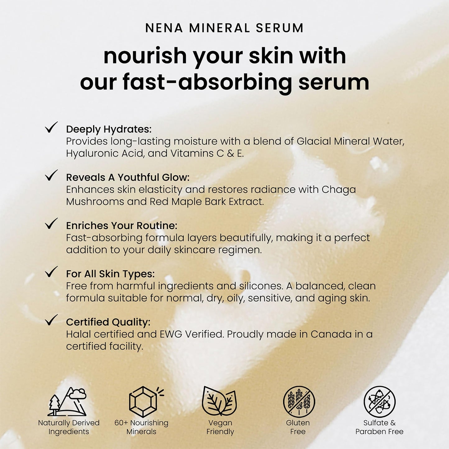 NENA Skincare Mineral Serum - Vitamin C Serum with Hyaluronic Acid - Face Lotion for Deep Hydration, Firmness and Elasticity - All Skin Types - 1 oz Beauty & Personal Care NENA