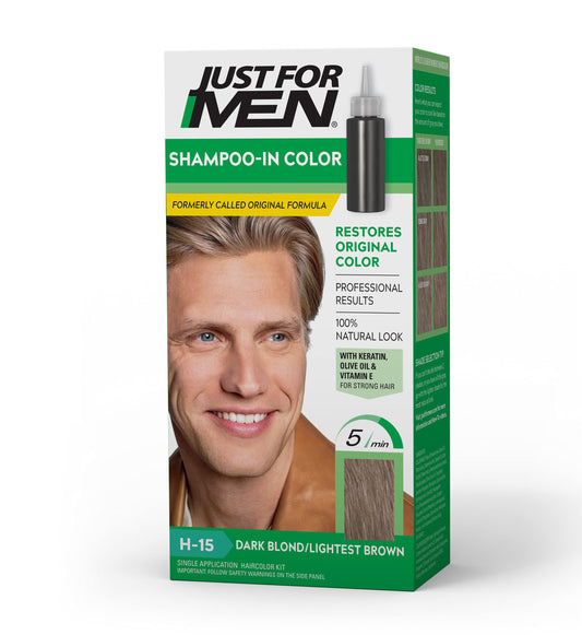 Just For Men Shampoo-In Color (Formerly Original Formula), Mens Hair Color with Keratin and Vitamin E for Stronger Hair - Dark Blond/Lightest Brown