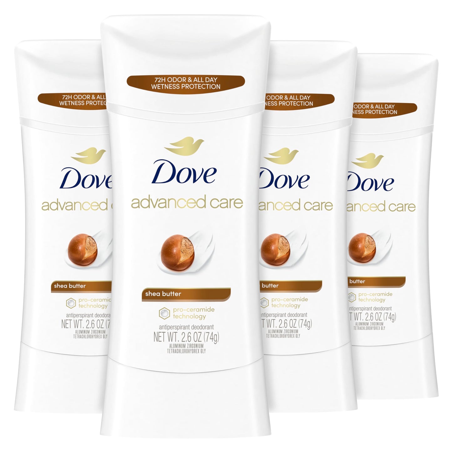Dove Advanced Care Antiperspirant Deodorant Stick Shea Butter 4 ct with Pro ceramide technology for helping skin barrier repair after shaving 72 hour Beauty and Personal Care Dove