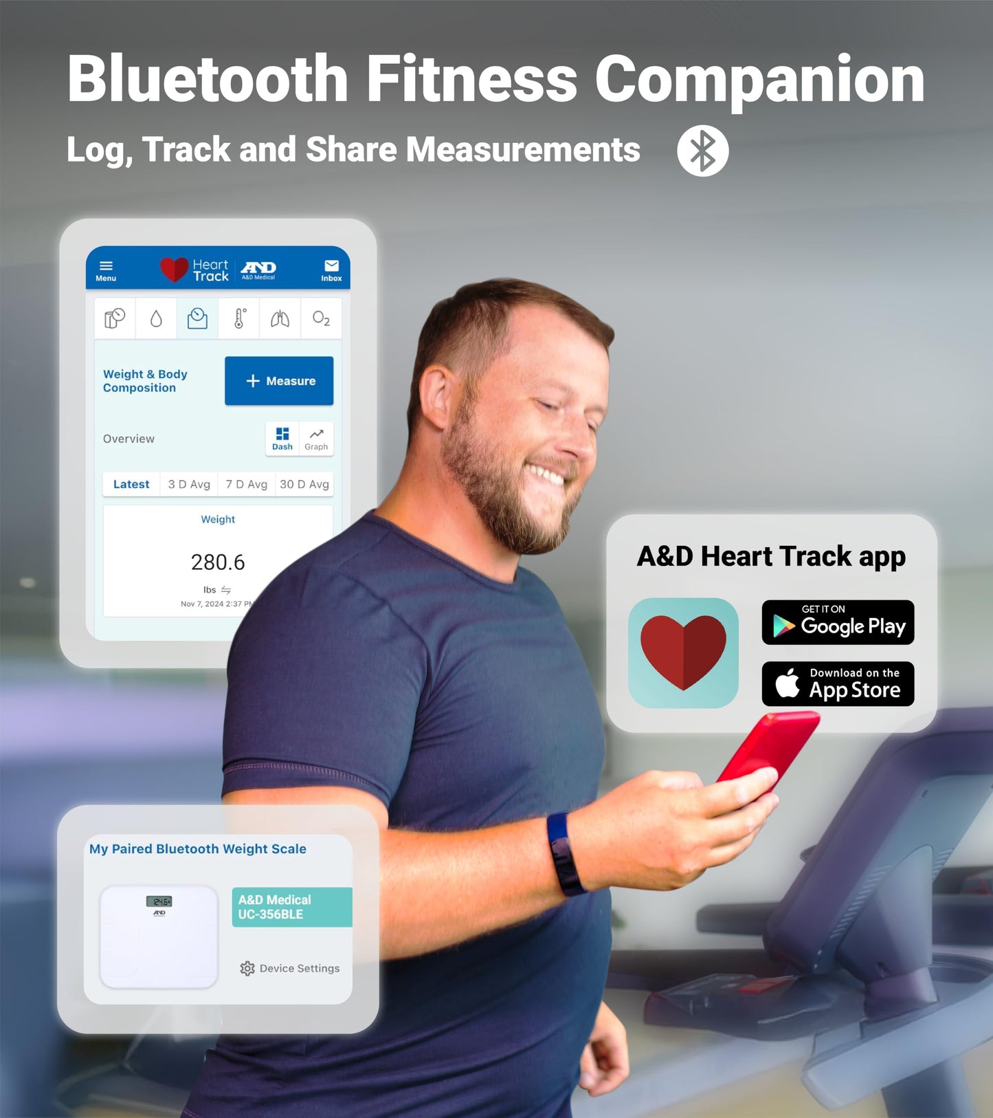 A&D Medical Digital Body Weight Scale, UC-356BLE Bluetooth Bathroom Weight Machine, UltraWide Platform and Large Display, Syncs with A&D App,550lb…