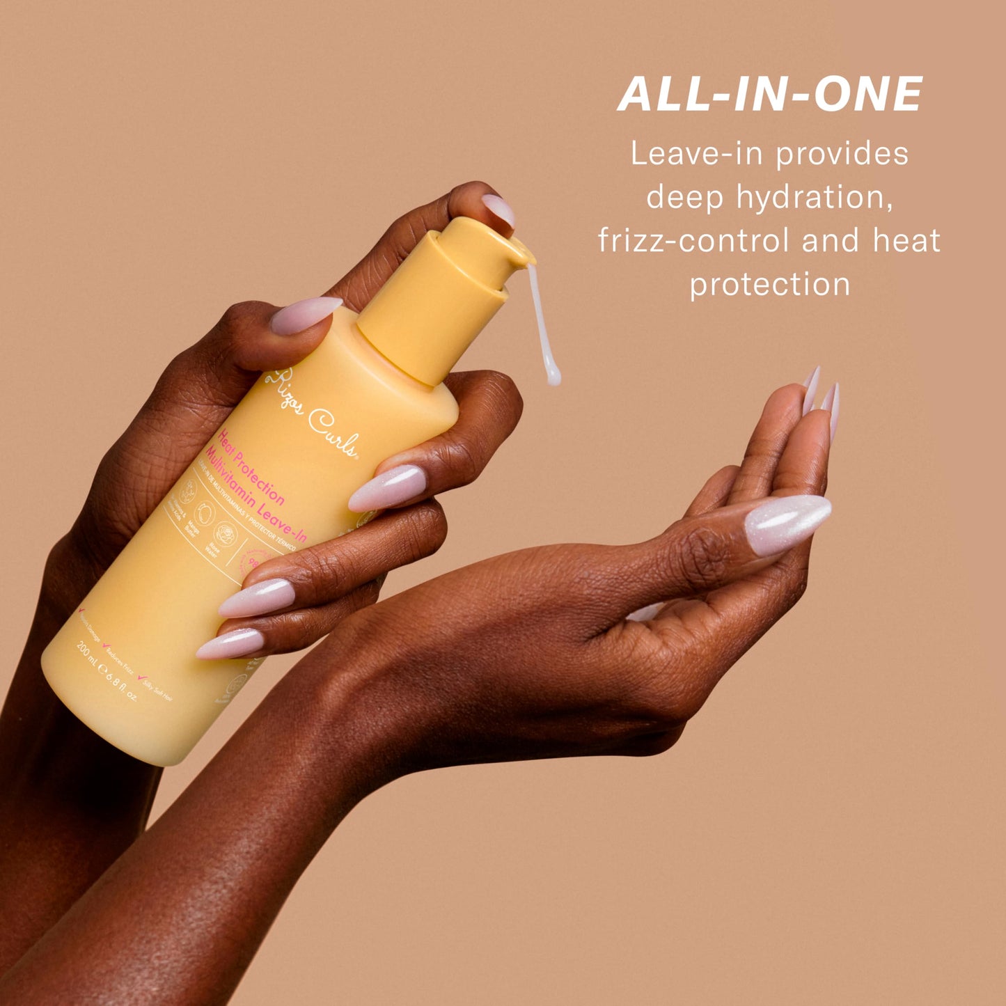 Rizos Curls Multivitamin Leave-In Heat Protection Up to 450°F - Strengthen, Repair & Add Shine to Straight, Wavy, Curly, Coily Hair Types 1a-4c