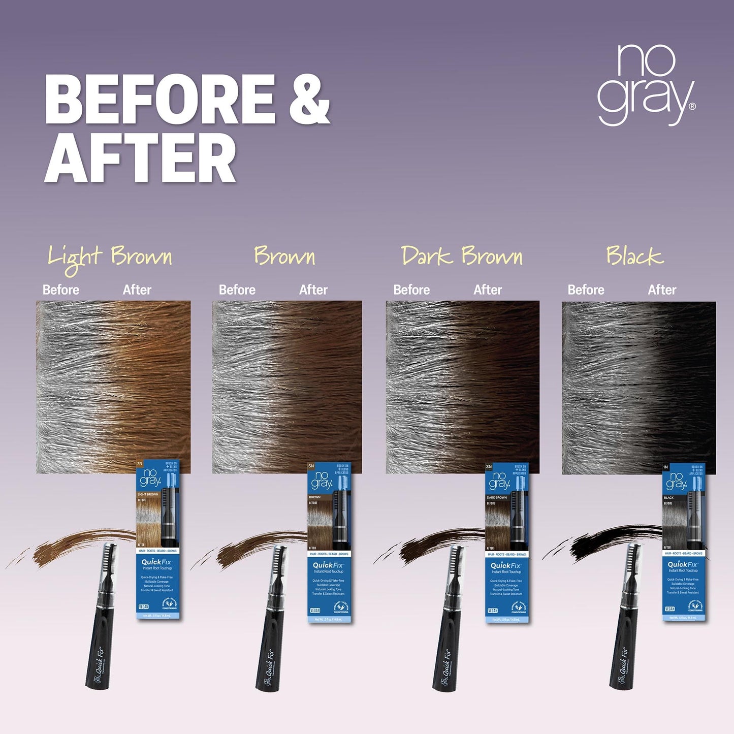 No Gray Quick Fix, 3N Dark Brown, Instantly Hide Gray, Silver & White Hair, Easy to Use Applicator, Compact & Travel Friendly, Vegan & Cruelty Free