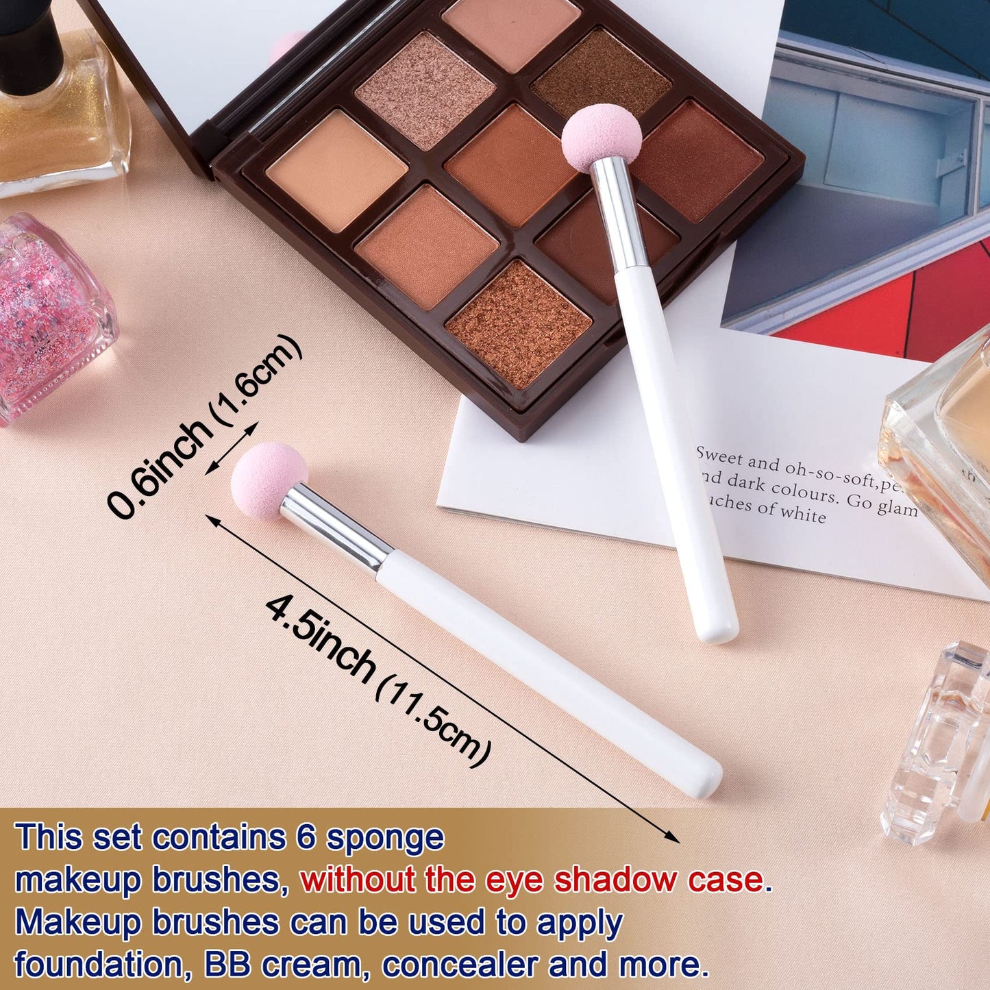 PAGOW 6pcs Sponge Makeup Applicator With Handle, Sponge Eyeshadow Applicators Makeup, Eyeshadow Sponge Brush, Cotton Eye Makeup Eyeshadow Brushes
