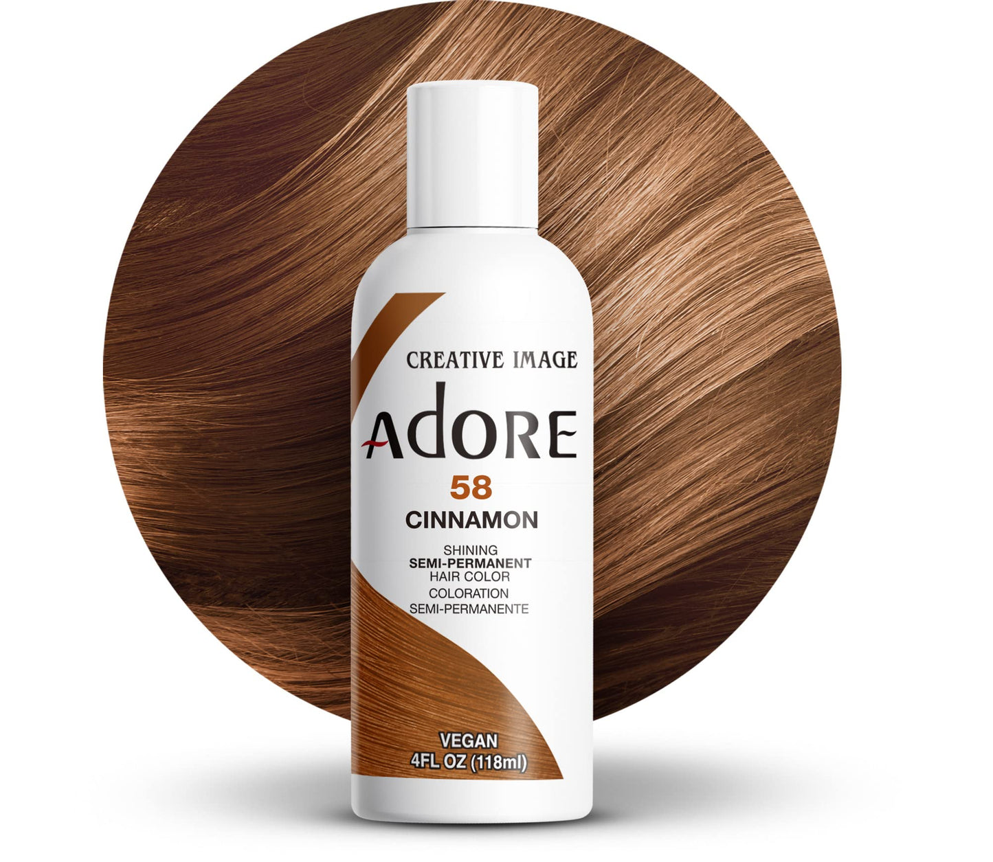 Adore Semi Permanent Hair Color (058 Cinnamon) | Vegan & Cruelty-Free Brown Hair Dye | No Ammonia, No Peroxide, No Alcohol | 4 Fl Oz (Pack of 1)