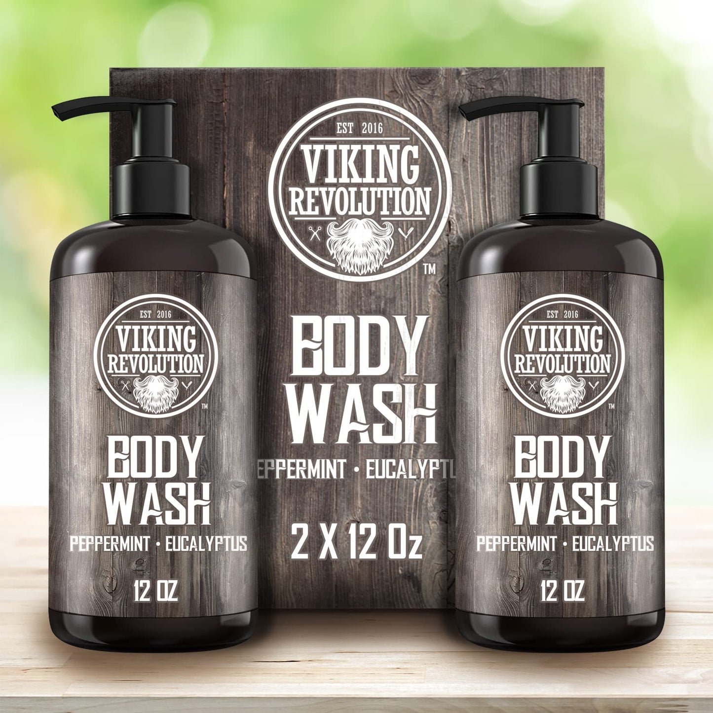 Viking Revolution Men's Body Wash - Eucalyptus Peppermint Body Wash for Men - Mens Natural Body Wash with Vitamin E and Rosemary Oil - Mens Shower Gel