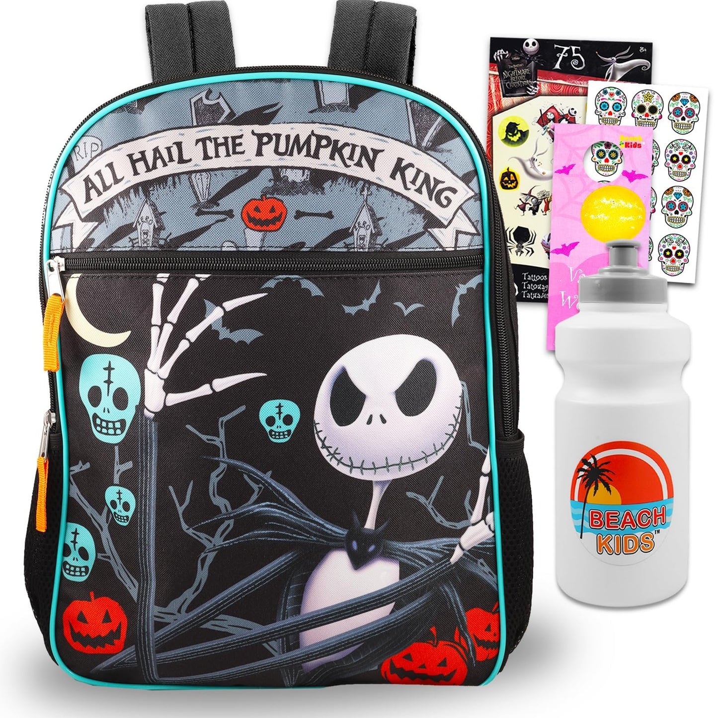 Nightmare Before Christmas School Supplies - 5 Pc Bundle Nightmare Before Christmas Backpack for Boys Girls with Temporary Tattoos, More
