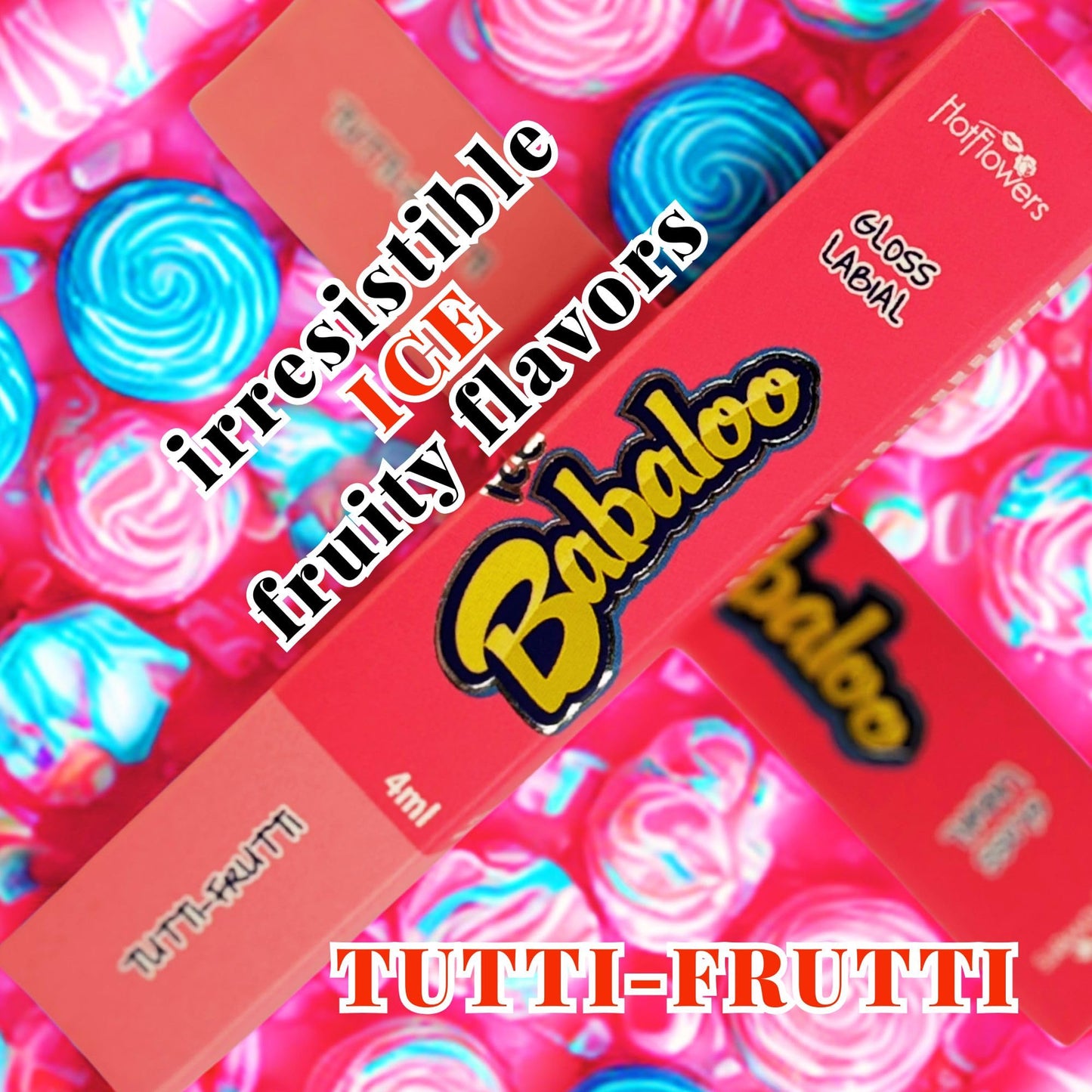 HOT FLOWERS Ice Babaloo Lip Gloss - Moisturizing Gloss with Coconut Oil - Hydrating & Flavored - 15g (Tutti Frutti)
