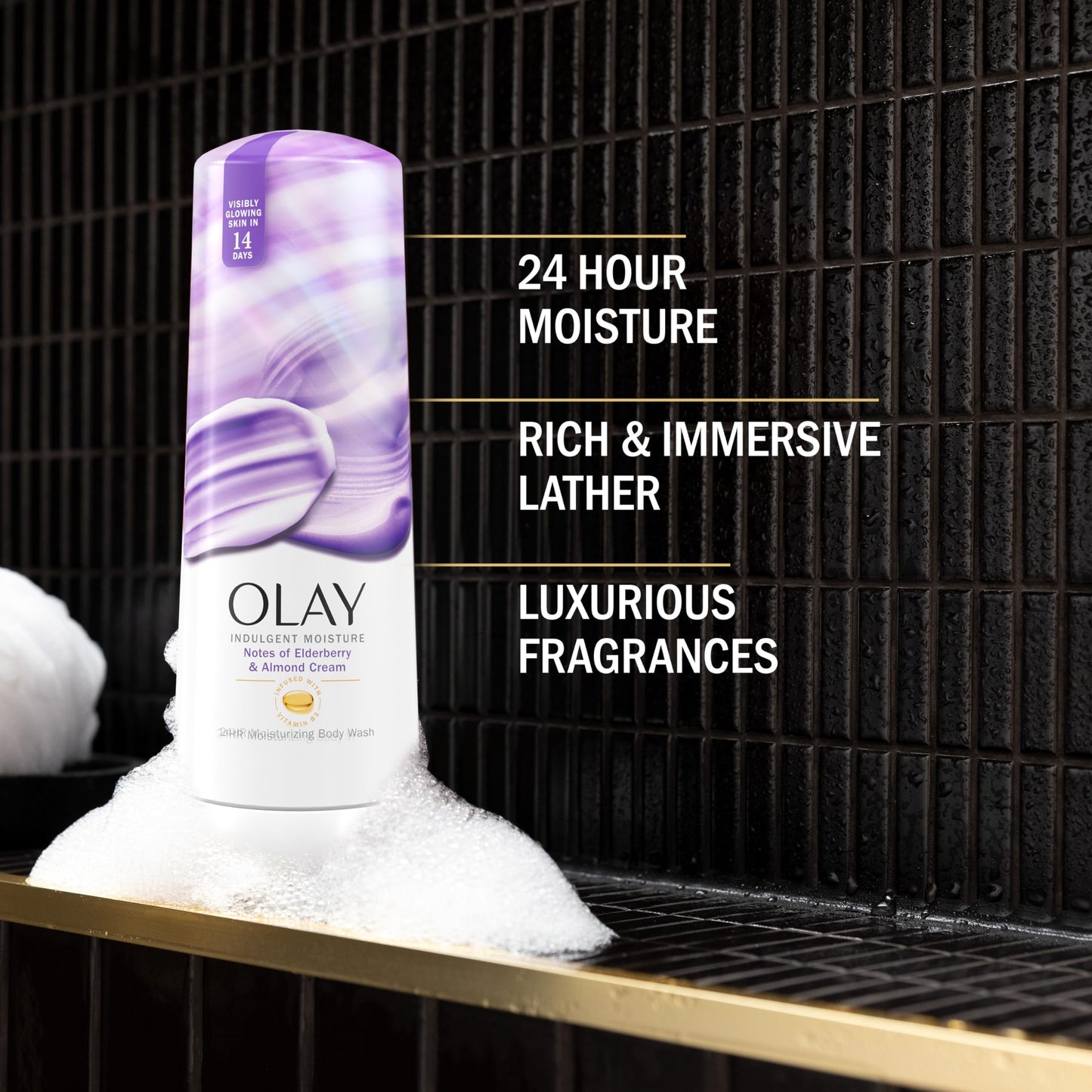 Olay Body Wash for Women, Indulgent Moisture, 24hr Moisturizing & Nourishing Formula, Infused with Vitamin B3 Complex, Luxurious Fragrances