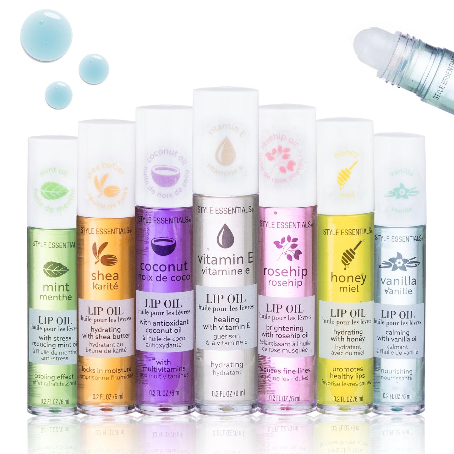 EXPRESSIONS 7pc Lip Oil Collection with Essential Oils - Hydrating Roll On Lip Oils Infused w/Natural Healing Essential Oils - Rollerball Lip Oils