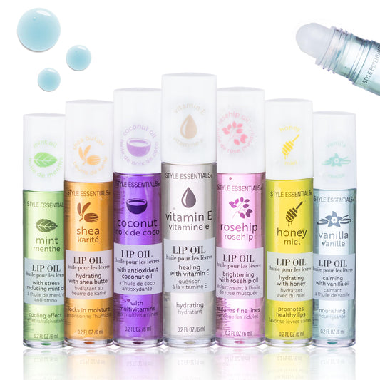 EXPRESSIONS 7pc Lip Oil Collection with Essential Oils - Hydrating Roll On Lip Oils Infused w/Natural Healing Essential Oils - Rollerball Lip Oils
