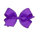 Wee Ones Girls' Plain Wrap Classic Grosgrain Hair Bows on a WeeStay No-Slip Hair Clip, Handmade, Large, Delphinium