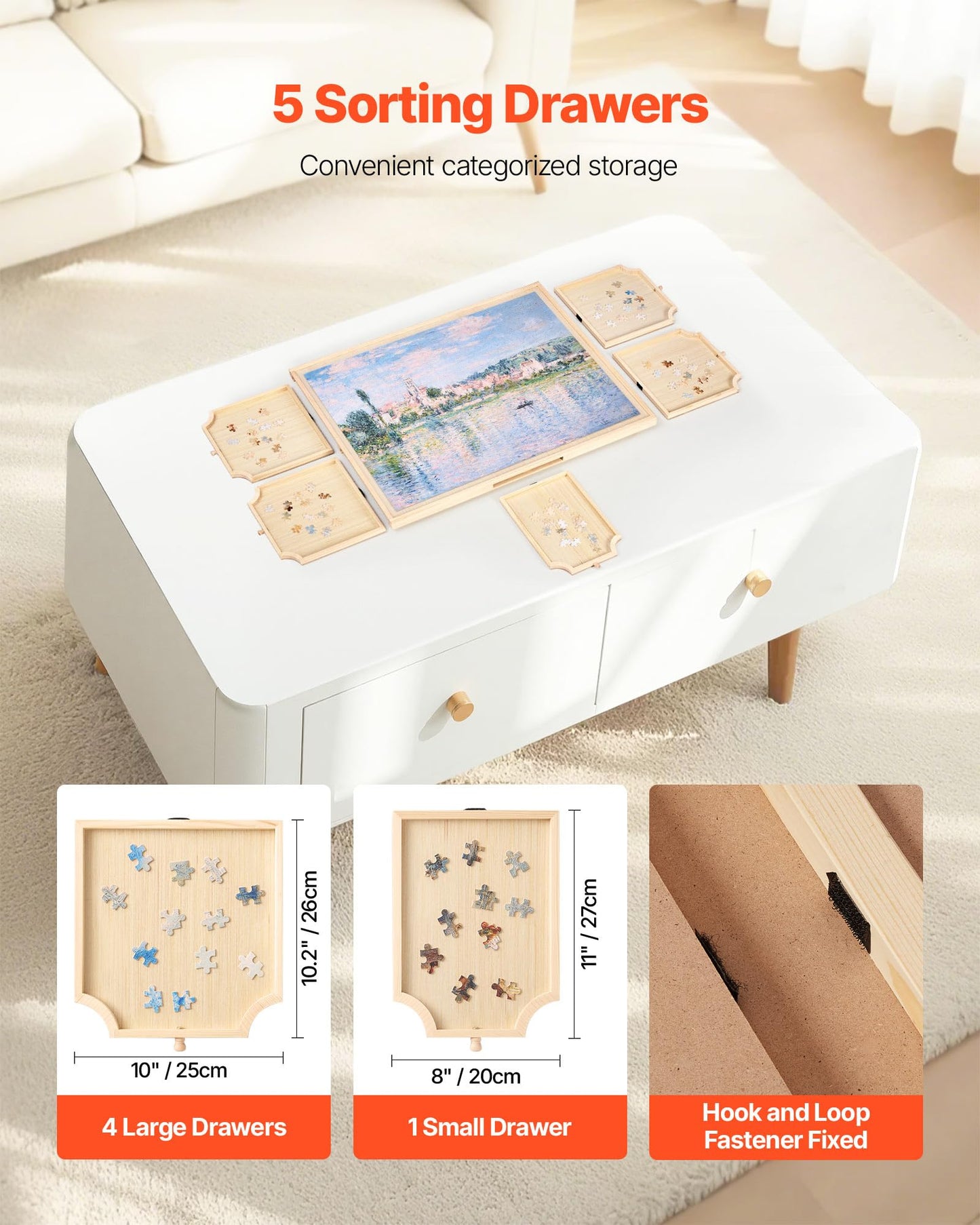 VEVOR 1000 Piece Rotating Puzzle Board – 29x21" Wooden Table with 5 Drawers & Cover, Portable Jigsaw Organizer & Storage Gift for Adults