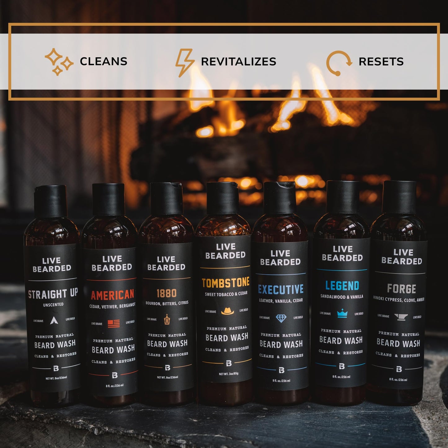 Live Bearded Beard Wash, 8 fl oz - Water-Based Face Cleanser with All-Natural Ingredients for a Gentle, Deep Clean - Made in the USA | Executive Scent