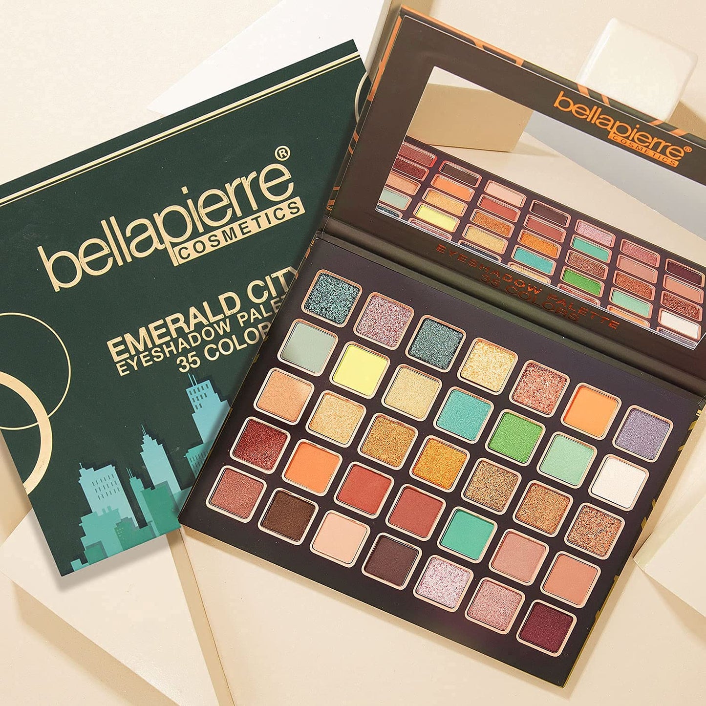 bellapierre Emerald City Eyeshadow Makeup Palette | 35 Color Shades in a Range of Matte, Satin, Shimmer, and Foil Finishes | Non-Toxic and Paraben