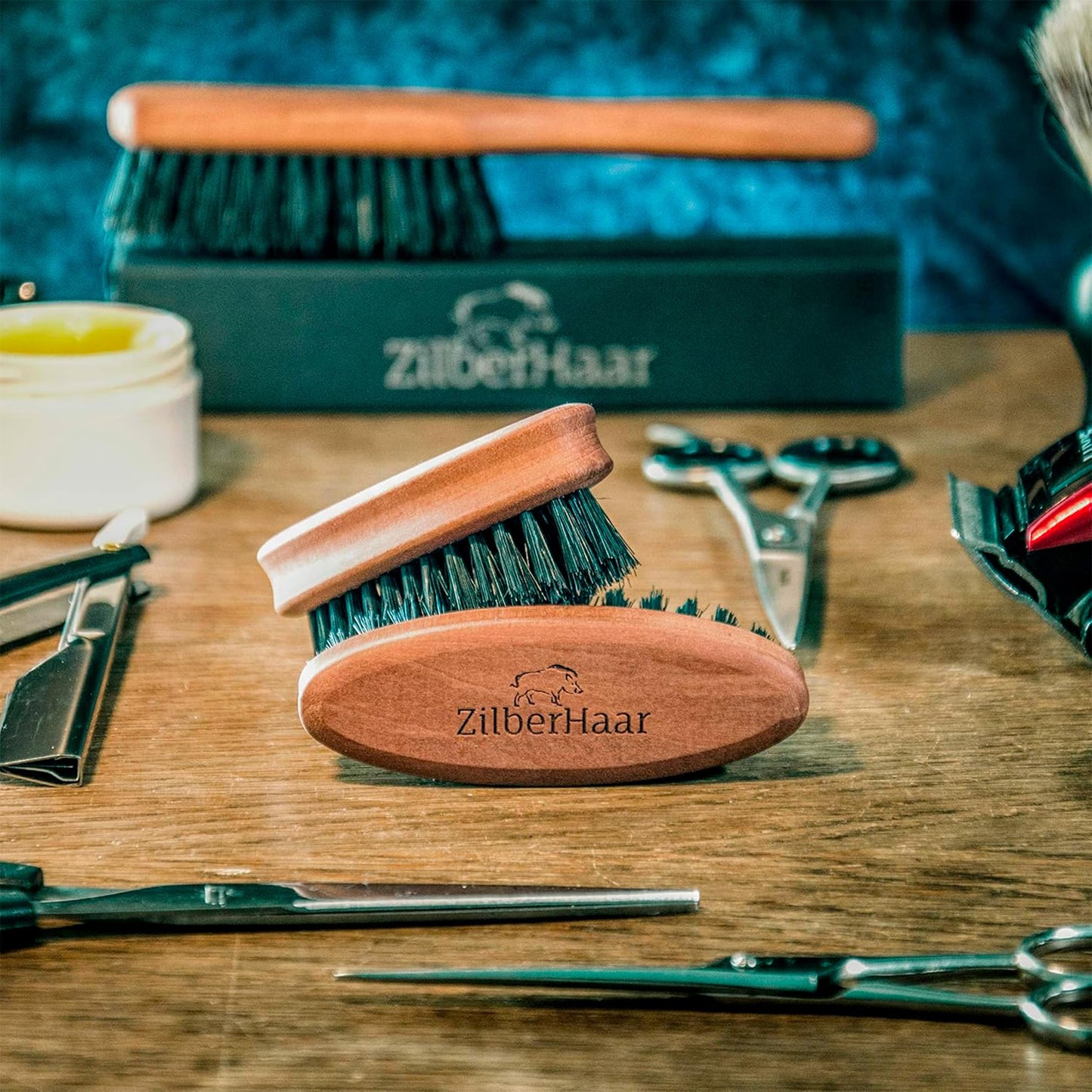 ZilberHaar Pocket Mustache and Beard Brush - Stiff Boar Bristles Small Brush - Perfect Beard Grooming Tool - Relieves beard itch - Short and Medium